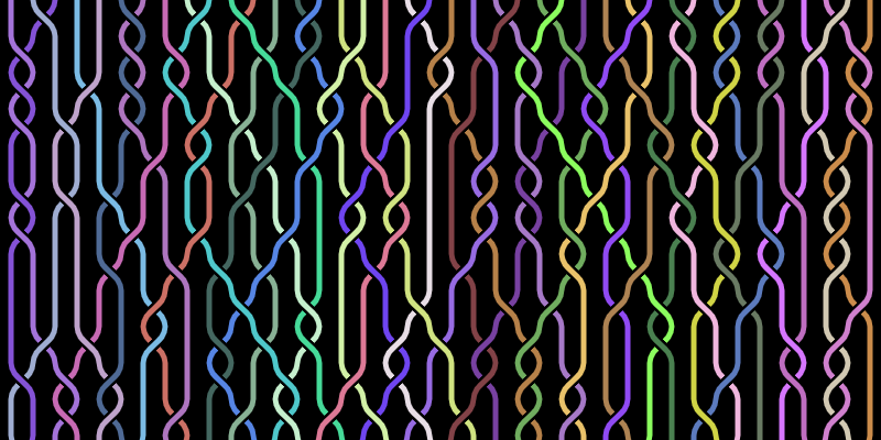 Lines of various colors arranged in a vertical braiding pattern