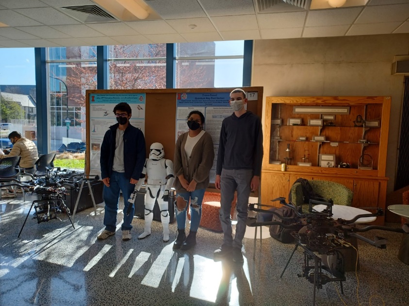 University Laboratory High School Students collaborating on the Drone QKD research effort: Seyed Dastgheib, Jacquelyn Butts, and Nate Jones (pictured left to right).