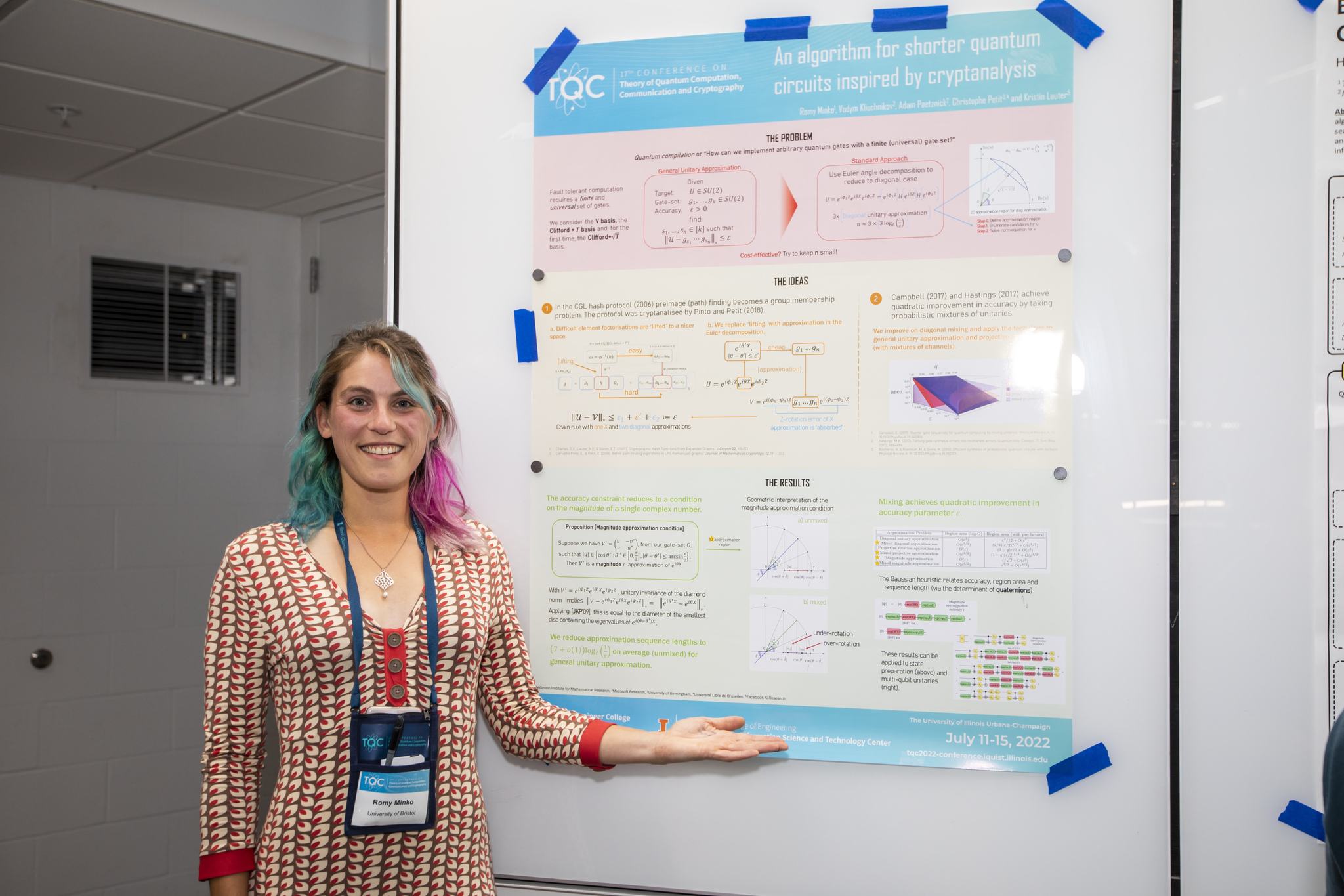 Romy Minko, University of Bristol, presenting her poster titled, &quot;An algorithm for shorter quantum circuits inspired by quantum cryptanalysis&amp;rdquo;